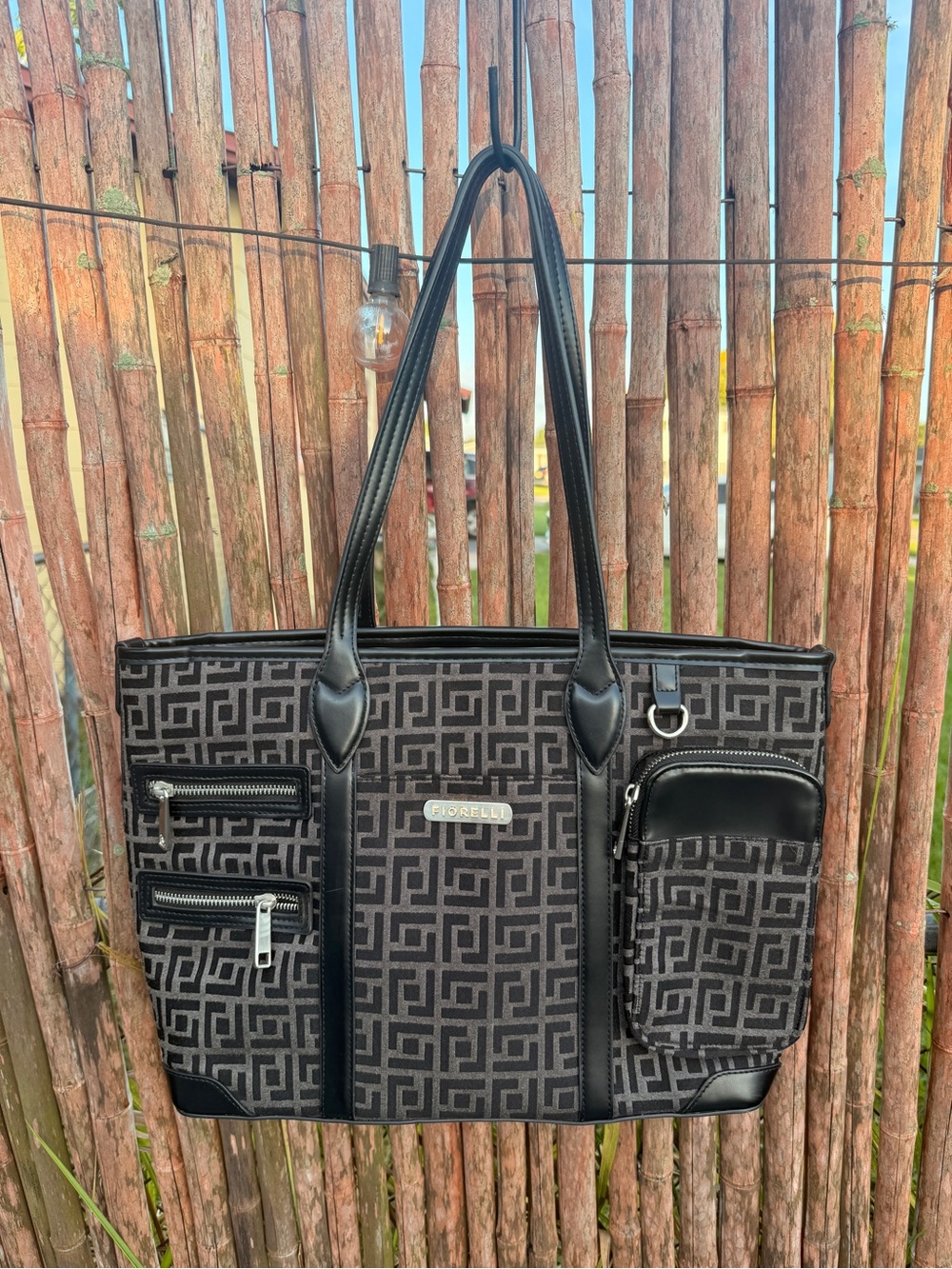 Fiorelli Black and Gray Geometric Messenger Bag